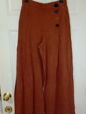 Zara TRF Rust Wide-Leg Pants With Button Detail Size M Made In Turkey